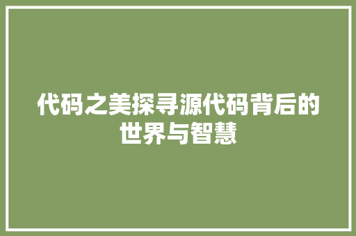 代码之美探寻源代码背后的世界与智慧