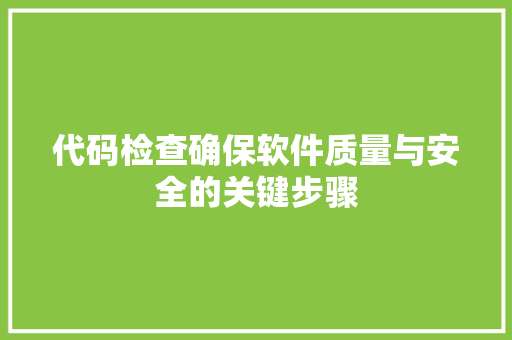 代码检查确保软件质量与安全的关键步骤