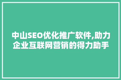 中山SEO优化推广软件,助力企业互联网营销的得力助手