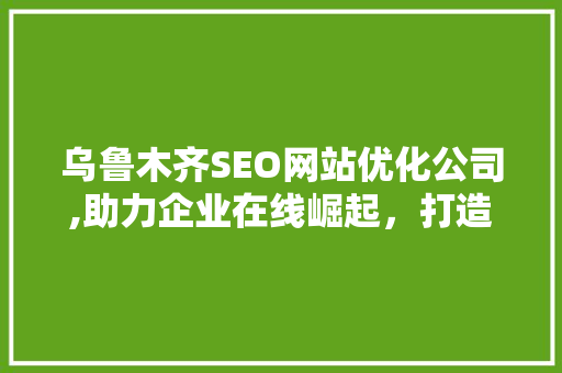 乌鲁木齐SEO网站优化公司,助力企业在线崛起，打造核心竞争力