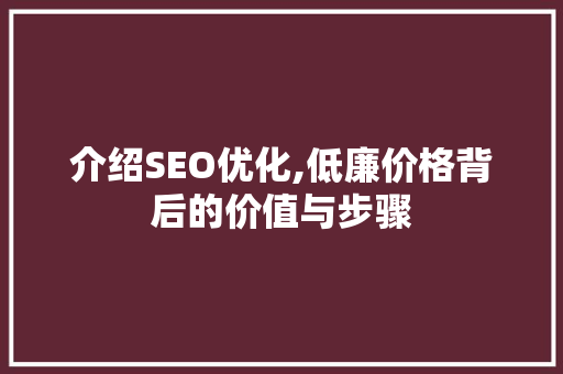 介绍SEO优化,低廉价格背后的价值与步骤