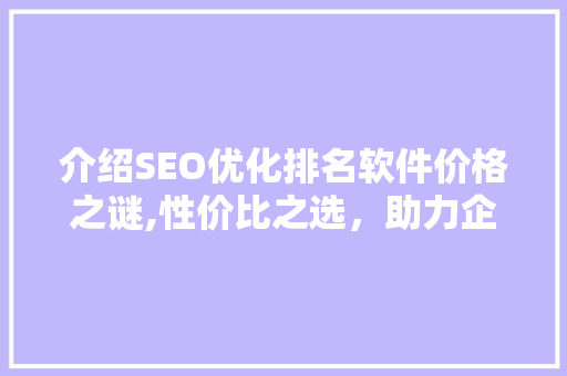 介绍SEO优化排名软件价格之谜,性价比之选，助力企业腾飞  第1张