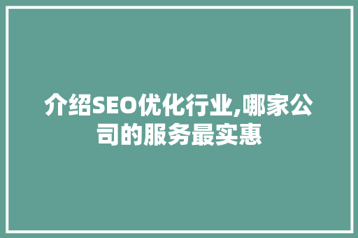 介绍SEO优化行业,哪家公司的服务最实惠