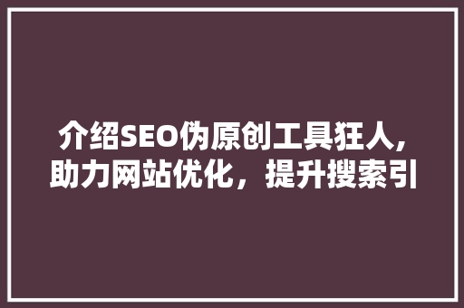 介绍SEO伪原创工具狂人,助力网站优化，提升搜索引擎排名