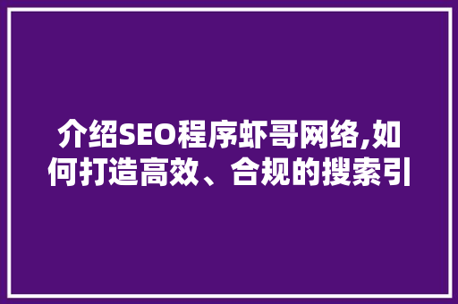 介绍SEO程序虾哥网络,如何打造高效、合规的搜索引擎优化解决方法