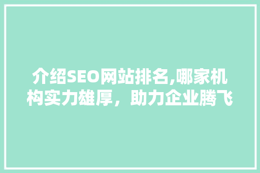 介绍SEO网站排名,哪家机构实力雄厚，助力企业腾飞