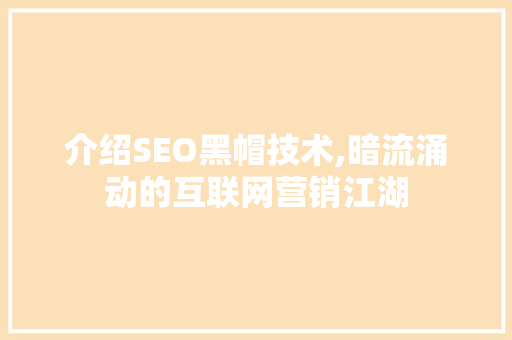 介绍SEO黑帽技术,暗流涌动的互联网营销江湖