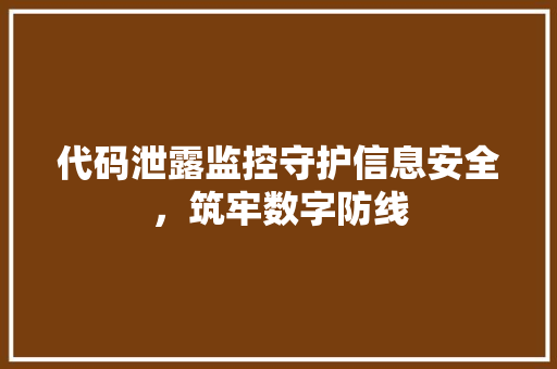 代码泄露监控守护信息安全，筑牢数字防线