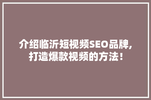 介绍临沂短视频SEO品牌,打造爆款视频的方法！