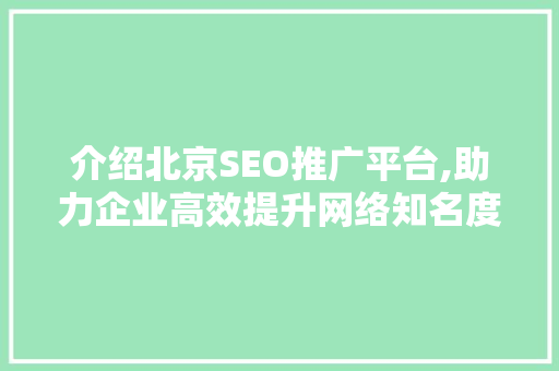 介绍北京SEO推广平台,助力企业高效提升网络知名度