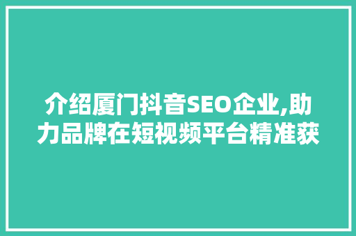 介绍厦门抖音SEO企业,助力品牌在短视频平台精准获客