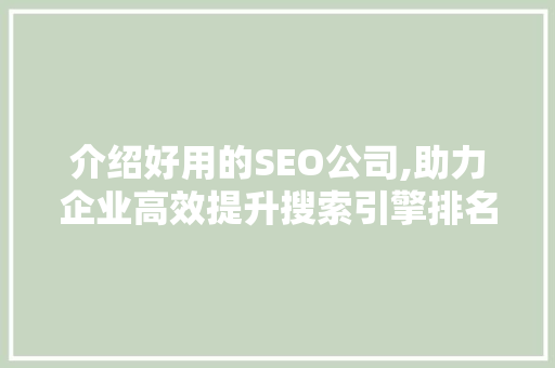 介绍好用的SEO公司,助力企业高效提升搜索引擎排名
