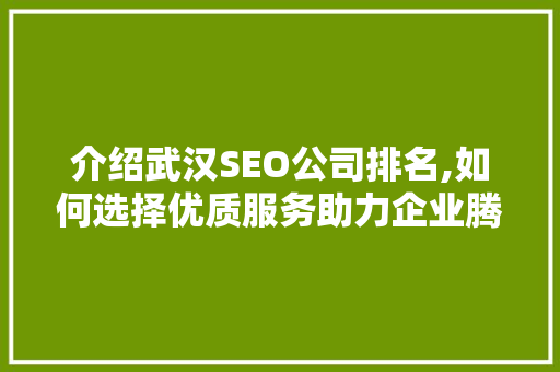 介绍武汉SEO公司排名,如何选择优质服务助力企业腾飞
