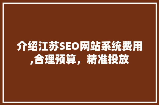 介绍江苏SEO网站系统费用,合理预算，精准投放
