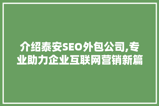 介绍泰安SEO外包公司,专业助力企业互联网营销新篇章