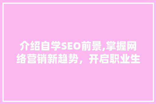 介绍自学SEO前景,掌握网络营销新趋势，开启职业生涯新篇章