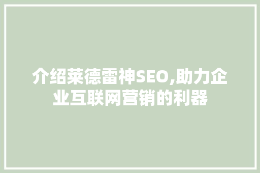 介绍莱德雷神SEO,助力企业互联网营销的利器