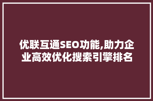 优联互通SEO功能,助力企业高效优化搜索引擎排名