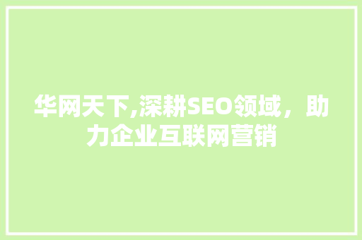 华网天下,深耕SEO领域，助力企业互联网营销