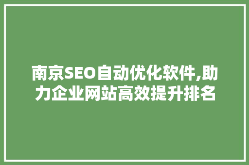 南京SEO自动优化软件,助力企业网站高效提升排名