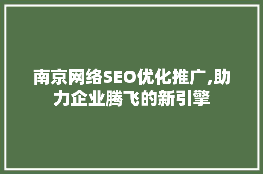 南京网络SEO优化推广,助力企业腾飞的新引擎