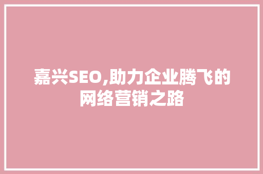 嘉兴SEO,助力企业腾飞的网络营销之路