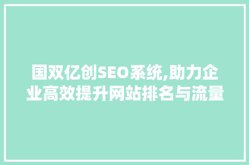 国双亿创SEO系统,助力企业高效提升网站排名与流量