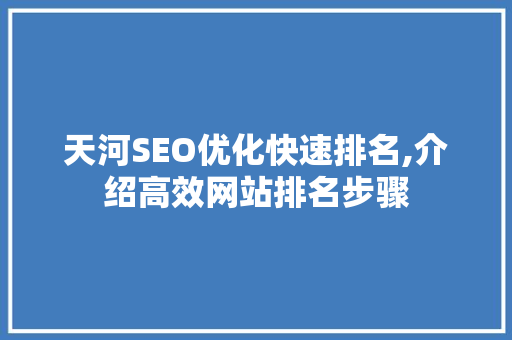 天河SEO优化快速排名,介绍高效网站排名步骤