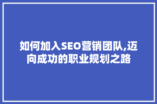 如何加入SEO营销团队,迈向成功的职业规划之路