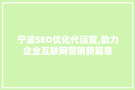 宁波SEO优化代运营,助力企业互联网营销新篇章