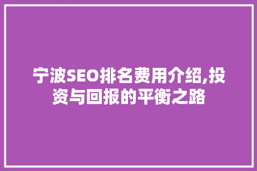 宁波SEO排名费用介绍,投资与回报的平衡之路