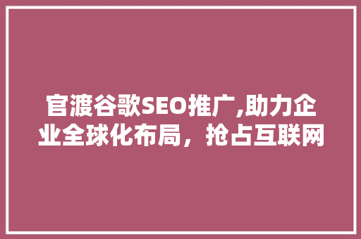 官渡谷歌SEO推广,助力企业全球化布局，抢占互联网市场先机