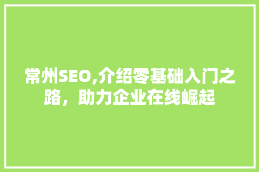 常州SEO,介绍零基础入门之路，助力企业在线崛起