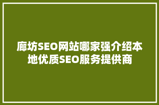 廊坊SEO网站哪家强介绍本地优质SEO服务提供商