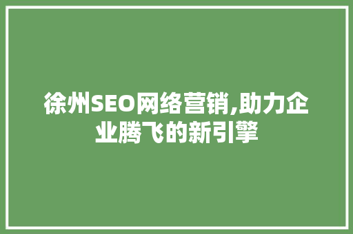 徐州SEO网络营销,助力企业腾飞的新引擎