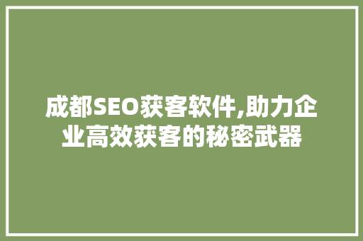 成都SEO获客软件,助力企业高效获客的秘密武器