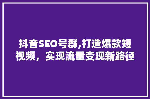 抖音SEO号群,打造爆款短视频，实现流量变现新路径