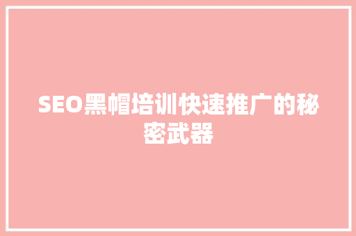 SEO黑帽培训快速推广的秘密武器