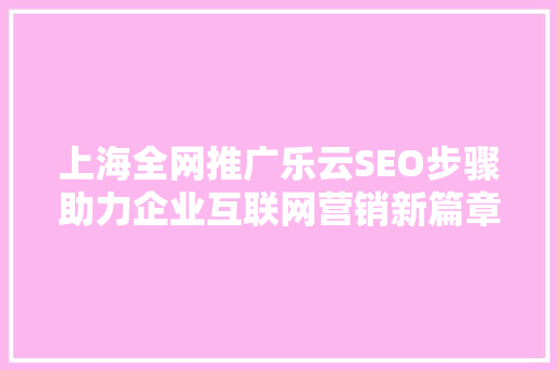 上海全网推广乐云SEO步骤助力企业互联网营销新篇章