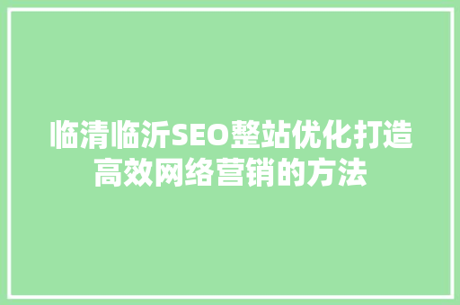 临清临沂SEO整站优化打造高效网络营销的方法