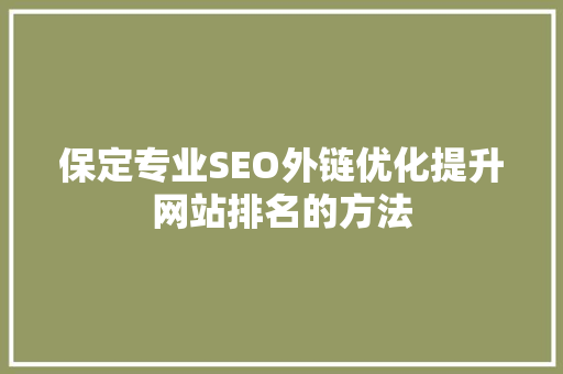 保定专业SEO外链优化提升网站排名的方法