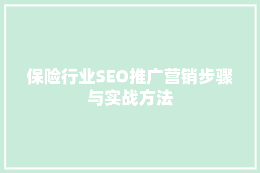 保险行业SEO推广营销步骤与实战方法