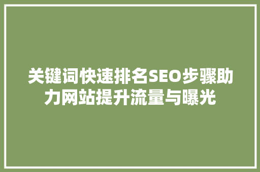 关键词快速排名SEO步骤助力网站提升流量与曝光