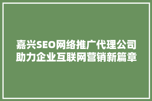嘉兴SEO网络推广代理公司助力企业互联网营销新篇章