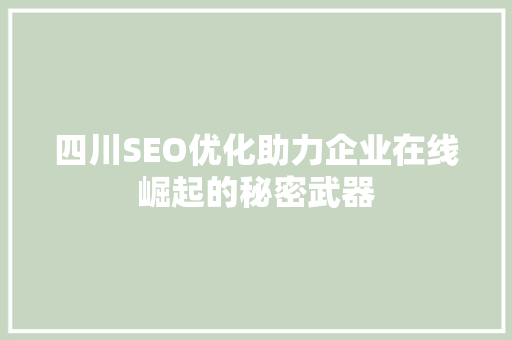 四川SEO优化助力企业在线崛起的秘密武器