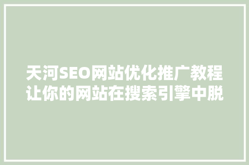 天河SEO网站优化推广教程让你的网站在搜索引擎中脱颖而出