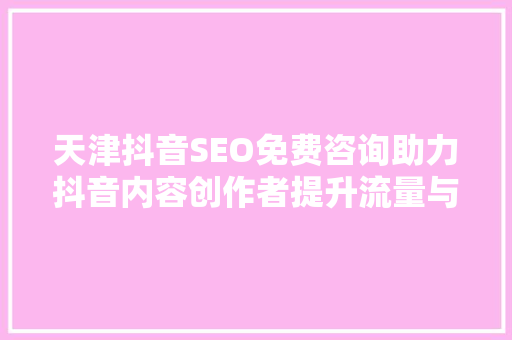 天津抖音SEO免费咨询助力抖音内容创作者提升流量与影响力