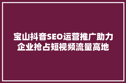 宝山抖音SEO运营推广助力企业抢占短视频流量高地