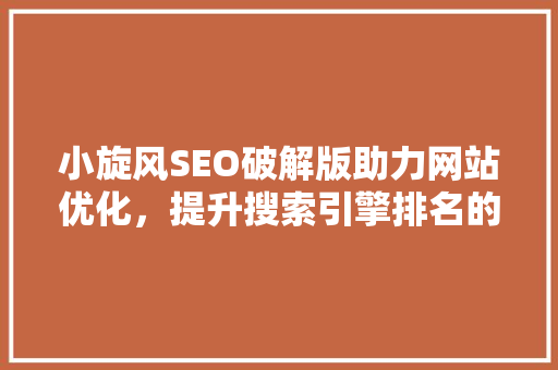 小旋风SEO破解版助力网站优化，提升搜索引擎排名的利器