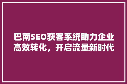 巴南SEO获客系统助力企业高效转化，开启流量新时代